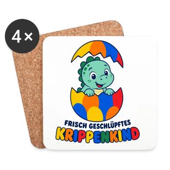 Frisch geschlüpftes Krippenkind mit Dinosaurier - Untersetzer (4er-Set) - Weiß - Vorne
