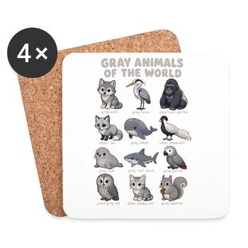 Gray Animals Of The World Wildlife Diagram Wolf Owl - Coasters (set of 4) - white - Front