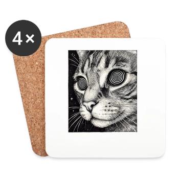 Hypnotic cat gaze in space - Coasters (set of 4) - white - Front