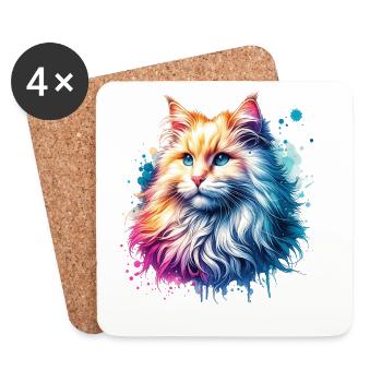 Motif du chat angora turc - Dessous de verre (lot de 4) - blanc - Devant