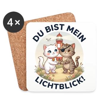 Katzen Leuchtturm Lichtblick - Untersetzer (4er-Set) - Weiß - Vorne