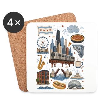 Chicago | Skyline, Jazz & City Feeling - Coasters (set of 4) - white - Front