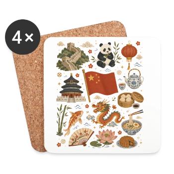 China | Wall, Panda & Tea Culture - Coasters (set of 4) - white - Front