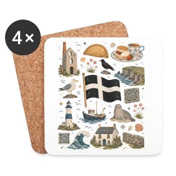 Cornouailles | Falaises, côte et mal de mer - Dessous de verre (lot de 4) - blanc - Devant