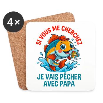 Je Vais Pêcher Avec Papa Cadeau Enfant - Dessous de verre (lot de 4) - blanc - Devant