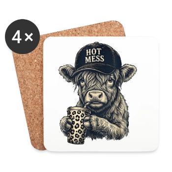 Hot Mess Cow with Leopard Mug - Coasters (set of 4) - white - Front