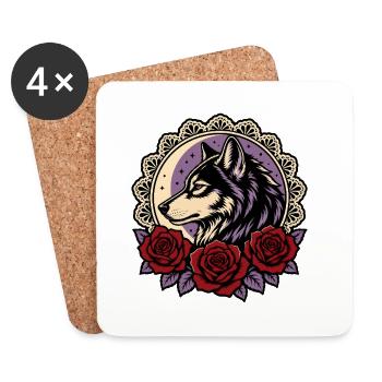 Gothic Wolf Roses Lace Moon Tattoo - Coasters (set of 4) - white - Front