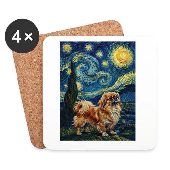 Nuit étoilée pékinoise - Chien Peke Maman Papa Chien de Compagnie - Dessous de verre (lot de 4) - blanc - Devant