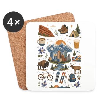 Colorado | Rockies, Ski & Outdoor - Untersetzer (4er-Set) - Weiß - Vorne
