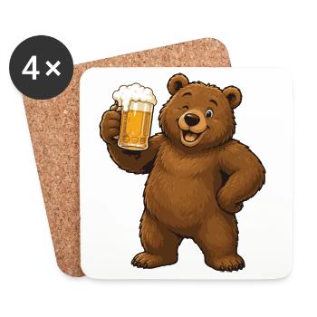 Biertrinkender Bär Cartoon - Untersetzer (4er-Set) - Weiß - Vorne