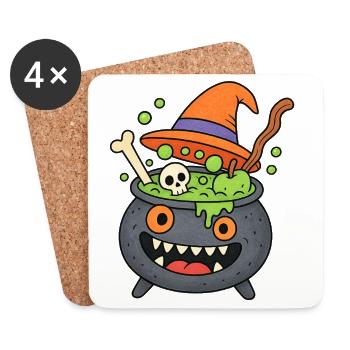 Monstre du Chaudron d’Halloween mignon - Dessous de verre (lot de 4) - blanc - Devant