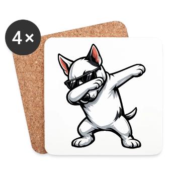 Dabbing Bull Terrier in Comic Style - Coasters (set of 4) - white - Front