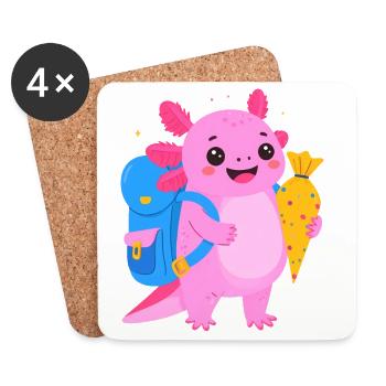 Axolotl zur Einschulung – Schulanfang Schultüte - Untersetzer (4er-Set) - Weiß - Vorne