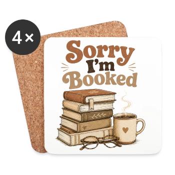 Sorry I'm Booked Reading Books Retro - Coasters (set of 4) - white - Front
