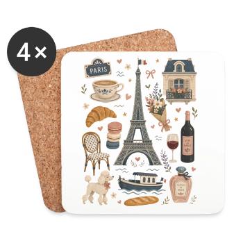 Paris | Eiffelturm, Café & Romantik - Untersetzer (4er-Set) - Weiß - Vorne