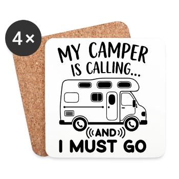 My Camper is calling and I must go funny Camping - Coasters (set of 4) - white - Front