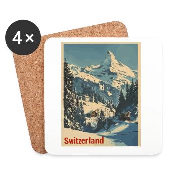 Switzerland Matterhorn Landscape Vintage Illustration - Coasters (set of 4) - white - Front