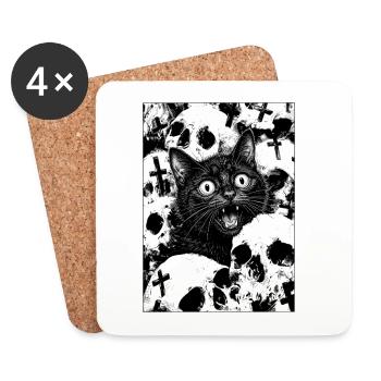 Black cat in the sea of skulls - Coasters (set of 4) - white - Front