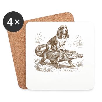 Funny Basset Hound Dog Breed Alligator - Coasters (set of 4) - white - Front