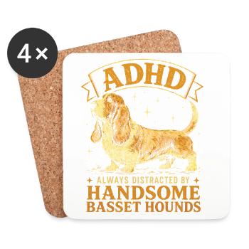 Funny Basset Hound Dog Breed ADHD - Coasters (set of 4) - white - Front