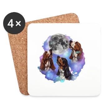 3 Basset Hounds Howling At Moon - Dog Mom Dad - Coasters (set of 4) - white - Front