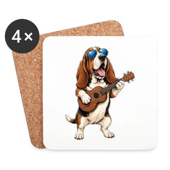 Basset Hound jouant de la guitare - Papa chien de musique - Dessous de verre (lot de 4) - blanc - Devant