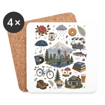 Portland, Oregon Coffee, Nature & Roses - Coasters (set of 4) - white - Front