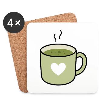 Kawaii Matcha Tea Heart Mug - Coasters (set of 4) - white - Front