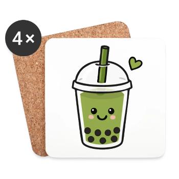 Cute Kawaii Matcha Boba Tea - Coasters (set of 4) - white - Front