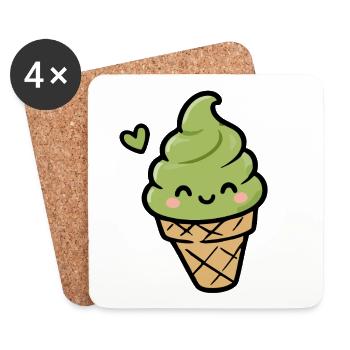 Cornet de glace Kawaii Matcha - Dessous de verre (lot de 4) - blanc - Devant