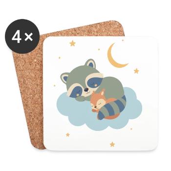 Raccoon and squirrel sleeping - Coasters (set of 4) - white - Front