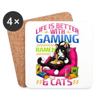 Gamer Gaming Cat Ramen Video Game - Coasters (set of 4) - white - Front