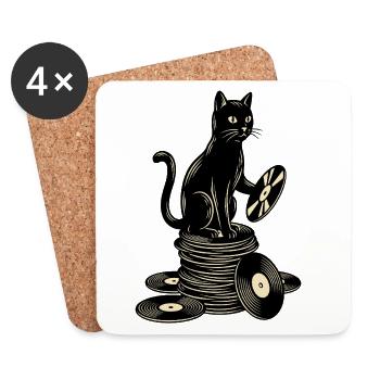 Lustige Katze auf Schallplatten Vinyl LP Musik - Untersetzer (4er-Set) - Weiß - Vorne