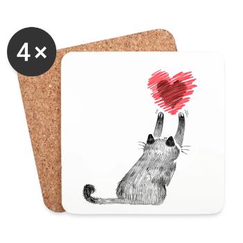 Heart paw cat grabs heart - Coasters (set of 4) - white - Front