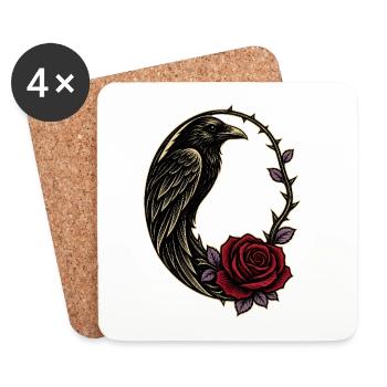 Raven Rose Gothic Crescent Moon - Coasters (set of 4) - white - Front