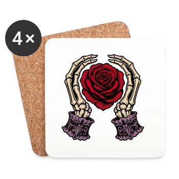 Skeleton Hands Cradling a Rose - Coasters (set of 4) - white - Front