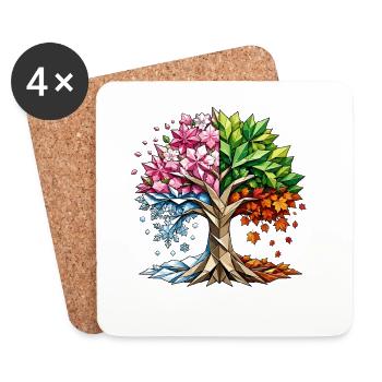 Four Seasons Tree Art - Coasters (set of 4) - white - Front