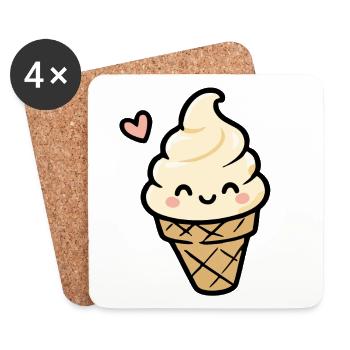 Cornet de glace à la vanille Kawaii - Dessous de verre (lot de 4) - blanc - Devant