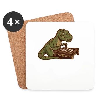 T-Rex Dinosaur Playing Chess - Coasters (set of 4) - white - Front