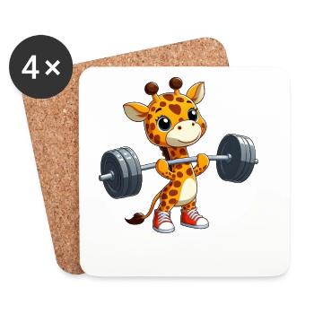 Giraffe Dumbbell Cartoon Fitness Workout Training - Coasters (set of 4) - white - Front