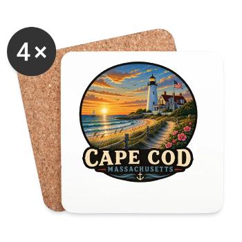 Phare de la plage de vacances de Cape Cod, Massachusetts - Dessous de verre (lot de 4) - blanc - Devant