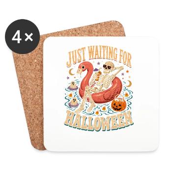 Juste en attente du flamant squelette d’Halloween - Dessous de verre (lot de 4) - blanc - Devant