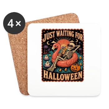 Juste en attente du flamant squelette d’Halloween - Dessous de verre (lot de 4) - blanc - Devant