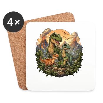 Famille de dinosaures dans la forêt volcanique - Dessous de verre (lot de 4) - blanc - Devant