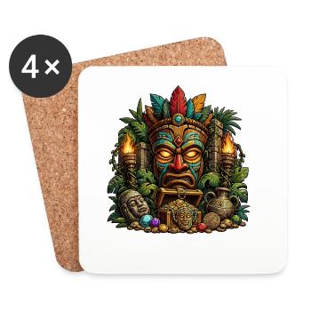 Tiki Totem Treasure Mask - Coasters (set of 4) - white - Front