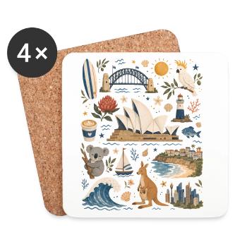 Sydney | Port, surf et Australie - Dessous de verre (lot de 4) - blanc - Devant