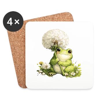 Grenouille mignonne avec pissenlit et fleurs pour - Dessous de verre (lot de 4) - blanc - Devant