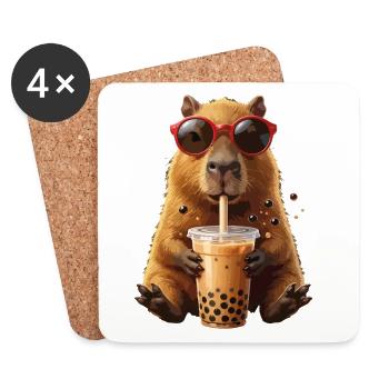 Hamster du soleil avec bubble tea - Dessous de verre (lot de 4) - blanc - Devant