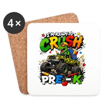 T-Rex Monster Truck Preschool - Coasters (set of 4) - white - Front