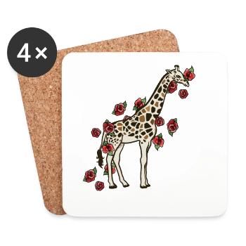 Girafe en fleurs avec des roses - Dessous de verre (lot de 4) - blanc - Devant
